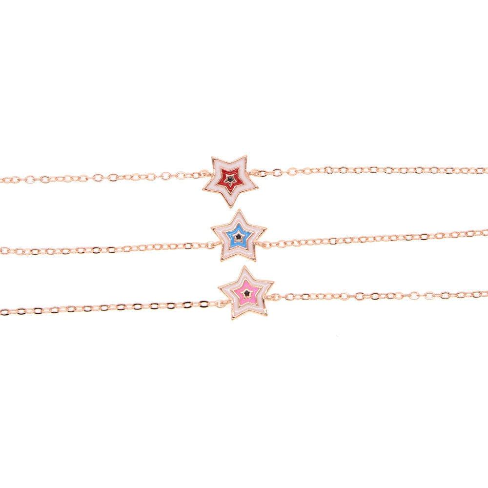 Rose Gold Pink-Blue-Red Enamel Star Bracelets