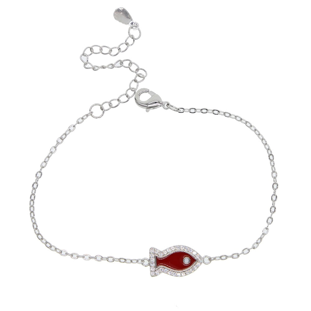 Red Enamel Fish Chain Charm Bracelet